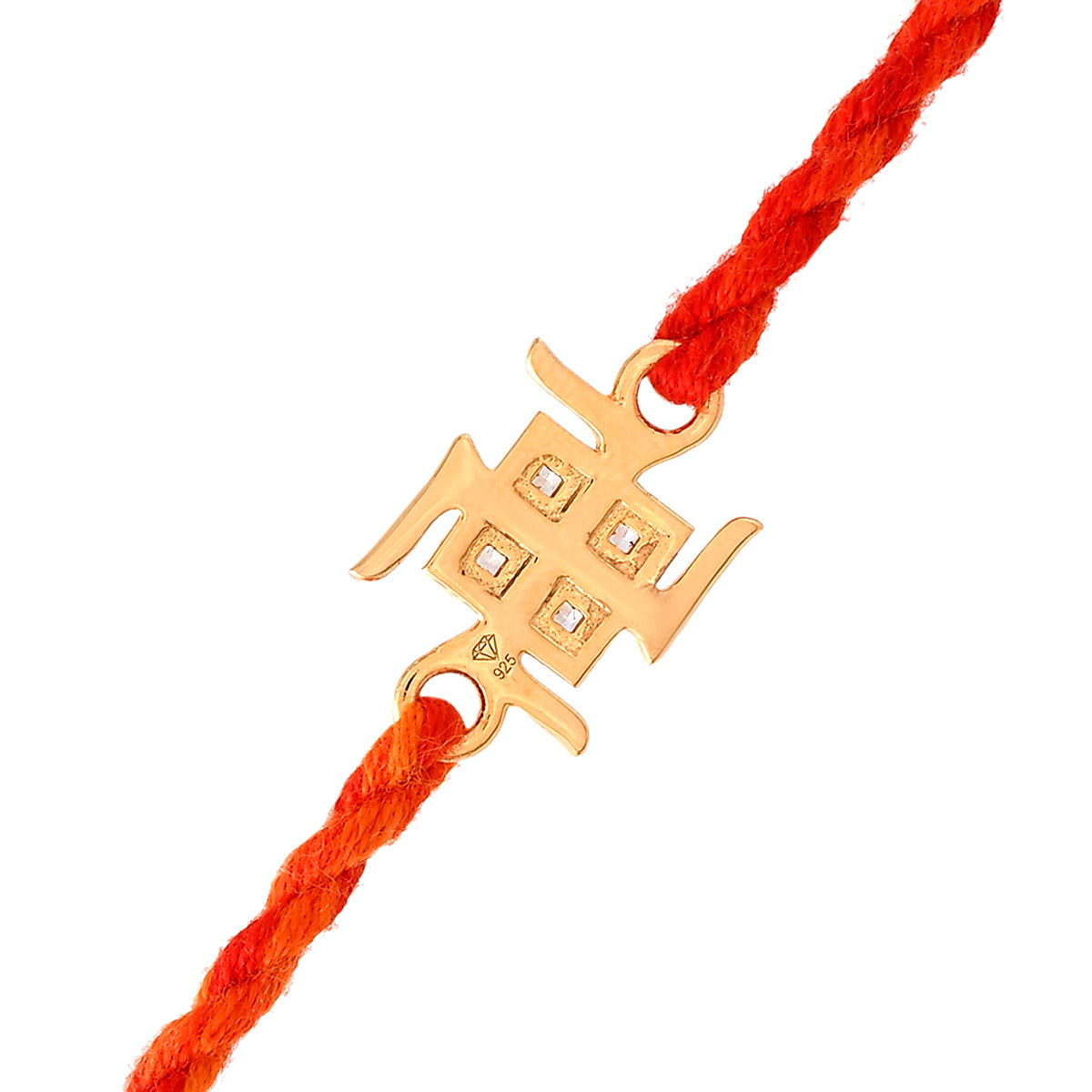 trueBrowns 925 Sterling Silver Swastik Gold-Polished Gold Micron Plated Thread Rakhi | Swadesiicart