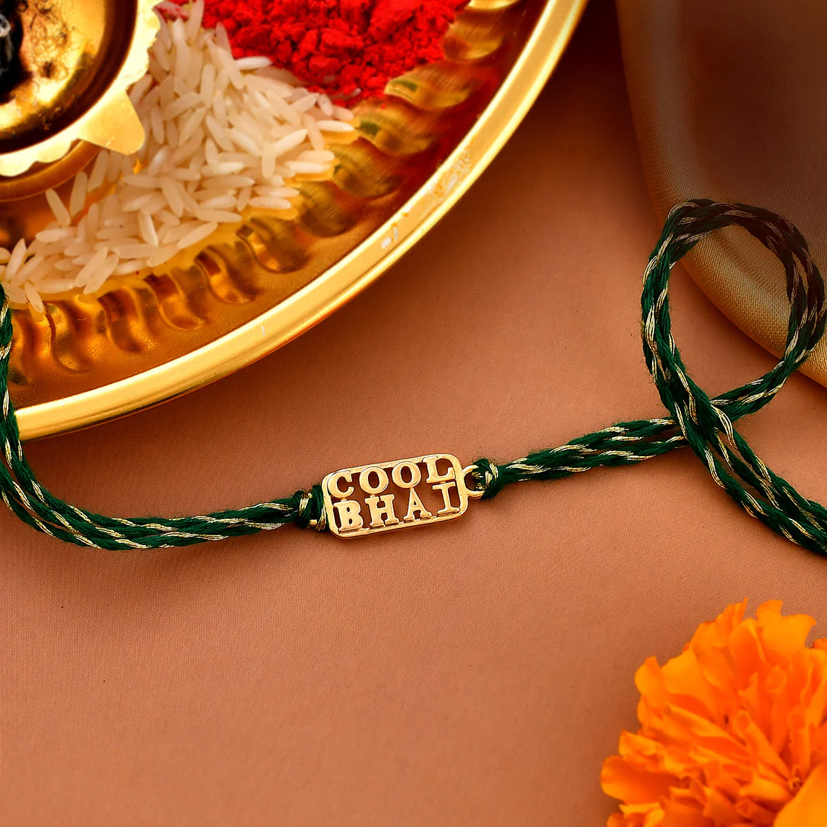 trueBrowns 925 Sterling Silver Gold-Polished Gold Micron Plated Cool Bhai Thread Rakhi | Swadesiicart