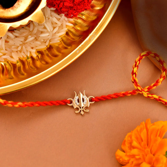 trueBrowns 925 Sterling Silver Gold-Polished Gold Micron Plated Trishul Thread Rakhi | Swadesiicart