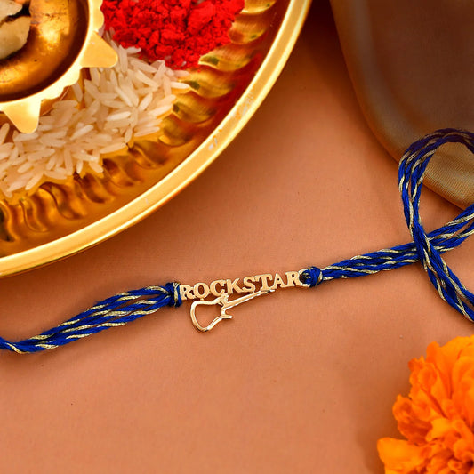 trueBrowns 925 Sterling Silver Rockstar Gold-Polished Gold Micron Plated Thread Rakhi | Swadesiicart