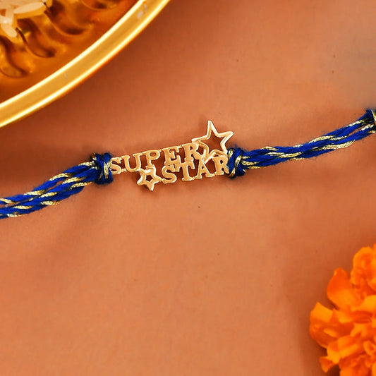 trueBrowns 925 Sterling Silver Gold-Polished Gold Micron Plated Superstar Thread Rakhi | Swadesiicart