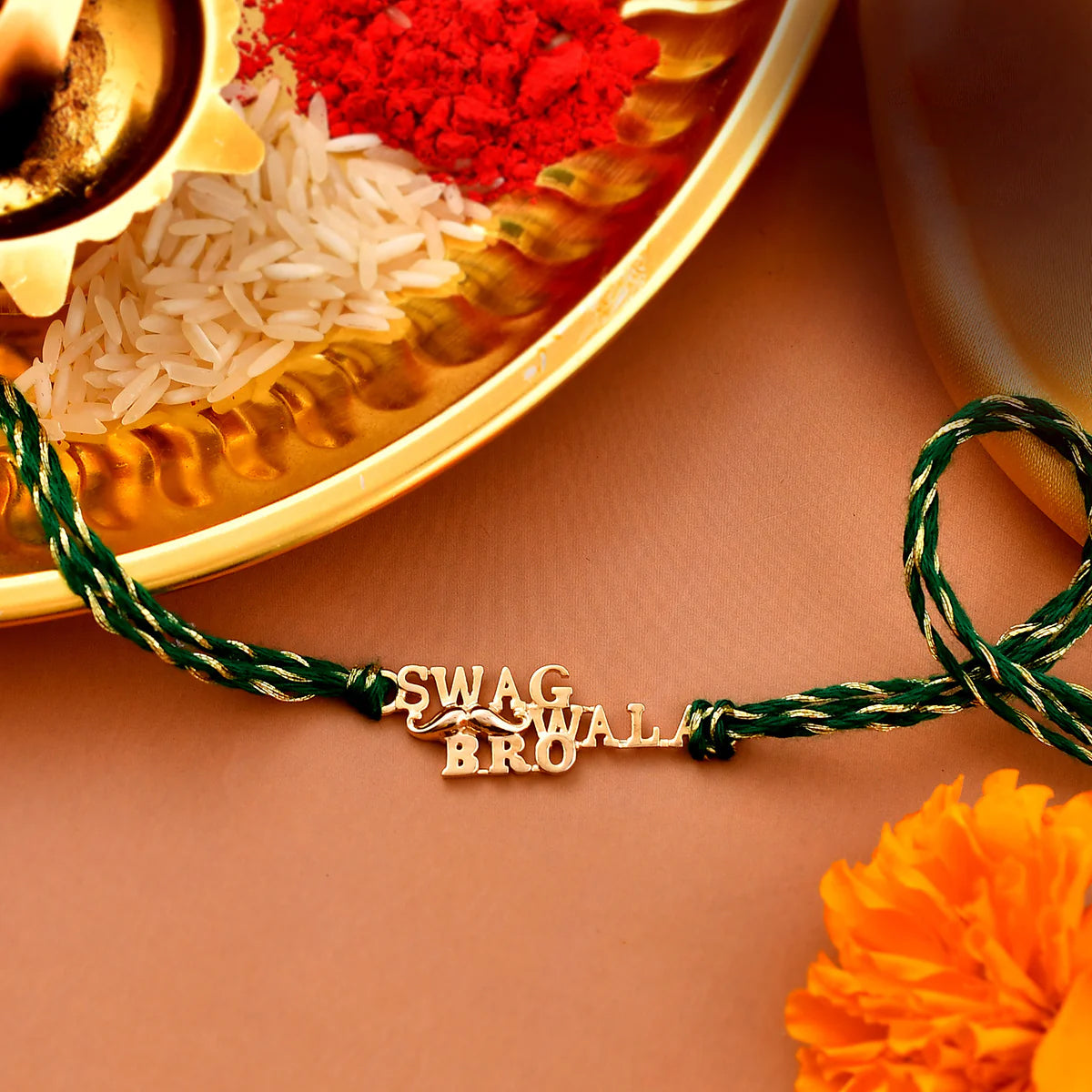 trueBrowns 925 Sterling Silver Gold-Polished Gold Micron Plated Swag Thread Rakhi | Swadesiicart