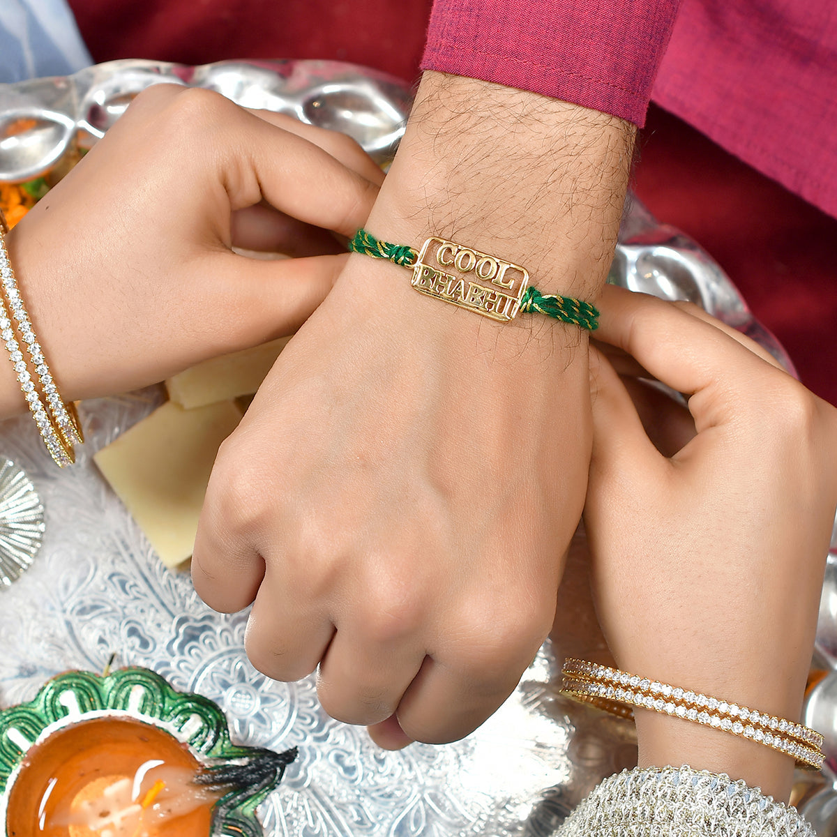 trueBrowns 925 Sterling Silver Cool Bhabhi Gold-Polished Gold Micron Plated Thread Rakhi | Swadesiicart