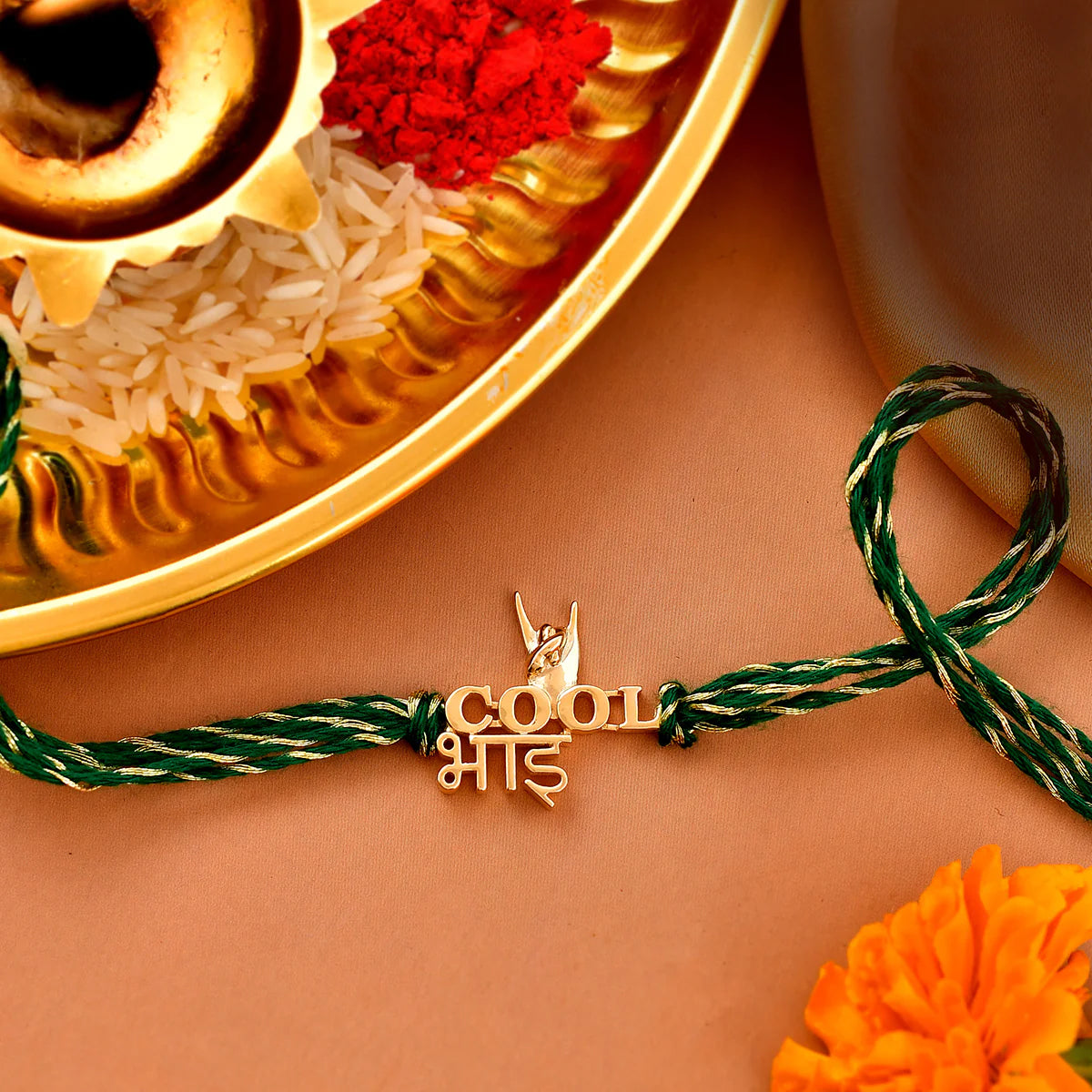 trueBrowns 925 Sterling Silver Classic 'Cool Bhai' Inscription Gold-Polished Gold Micron Plated Thread Rakhi | Swadesiicart