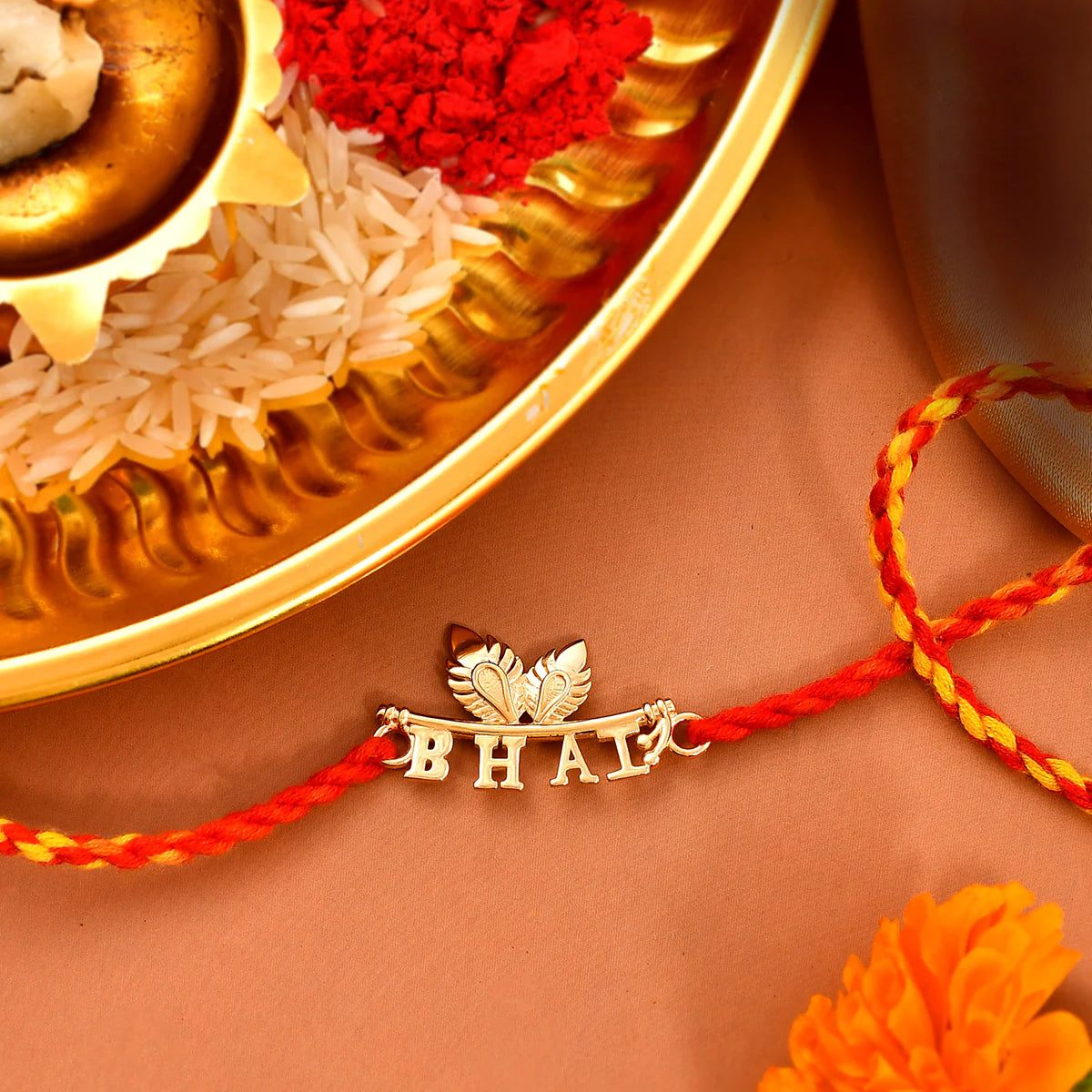 trueBrowns X Voylla 925 Sterling Silver Gold-Polished Gold Micron Plated Bhai Thread Rakhi | Swadesiicart