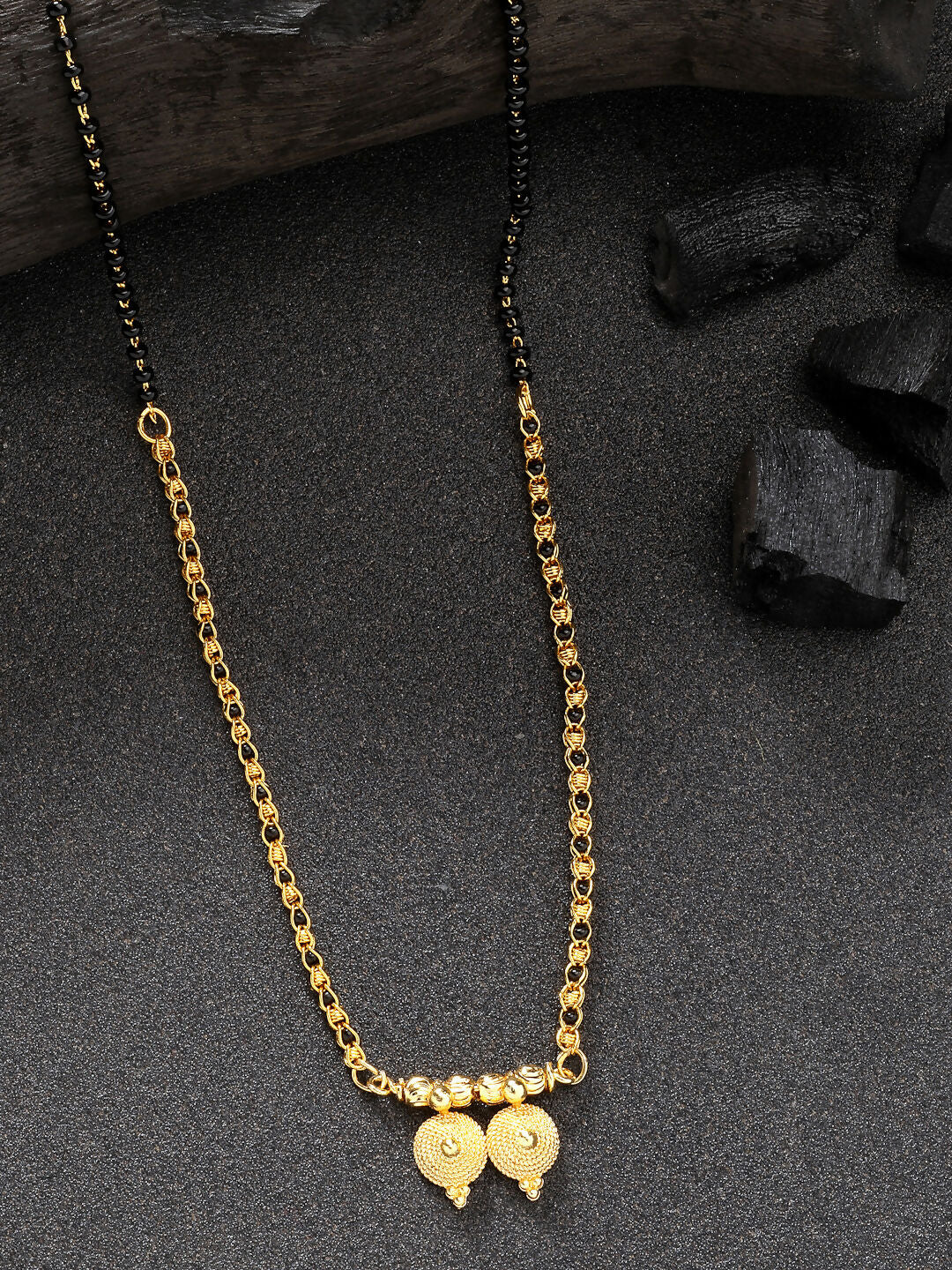 NVR Women's Set of 2 Gold-Polished Black Beaded Mangalsutra | Swadesiicart