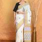 Very Much Indian Handblock Printed Cotton Saree With Natural Dyes - White | Swadesiicart