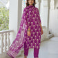 The52 Wine Women's Beautiful Cotton Blend Fabric Printed Work Straight Kurta, Pant and Dupatta Set - Swadesiicart