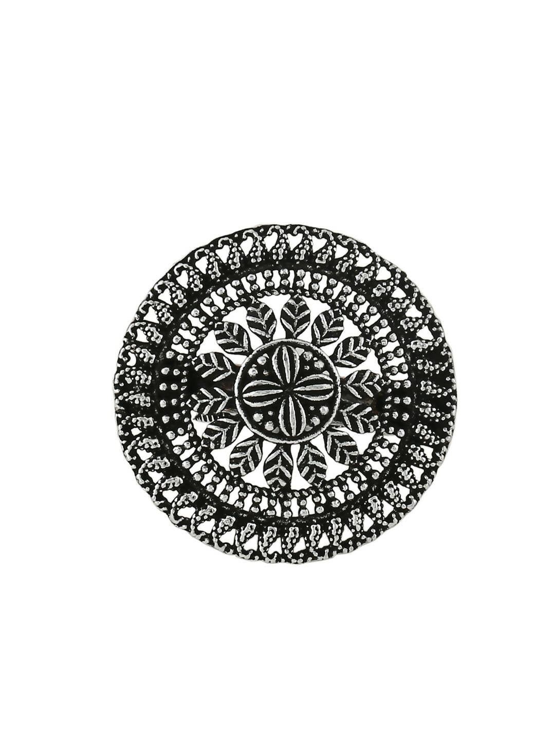 NVR Women's Oxidised Silver Plated Adjustable Finger Ring | Swadesiicart