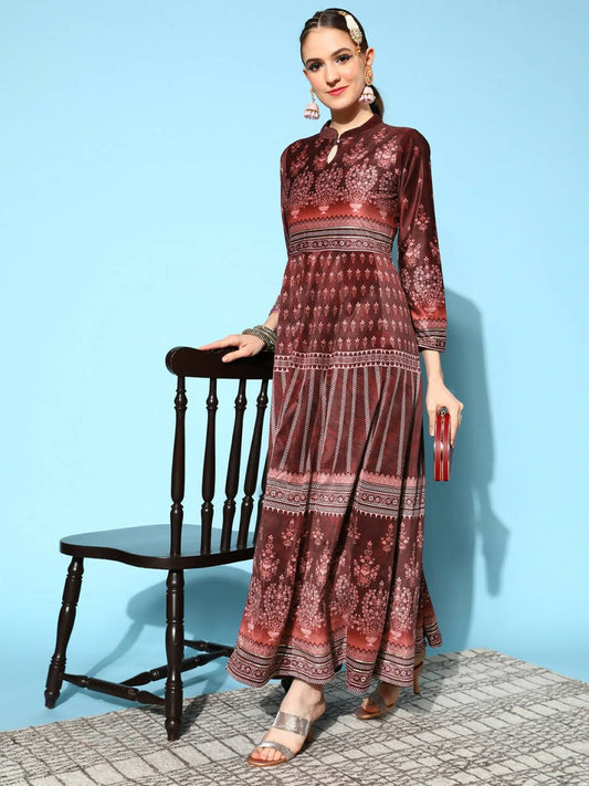 Ahalyaa Women's Beautiful Black Color Digital Print Velvet Kurta | Swadesiicart
