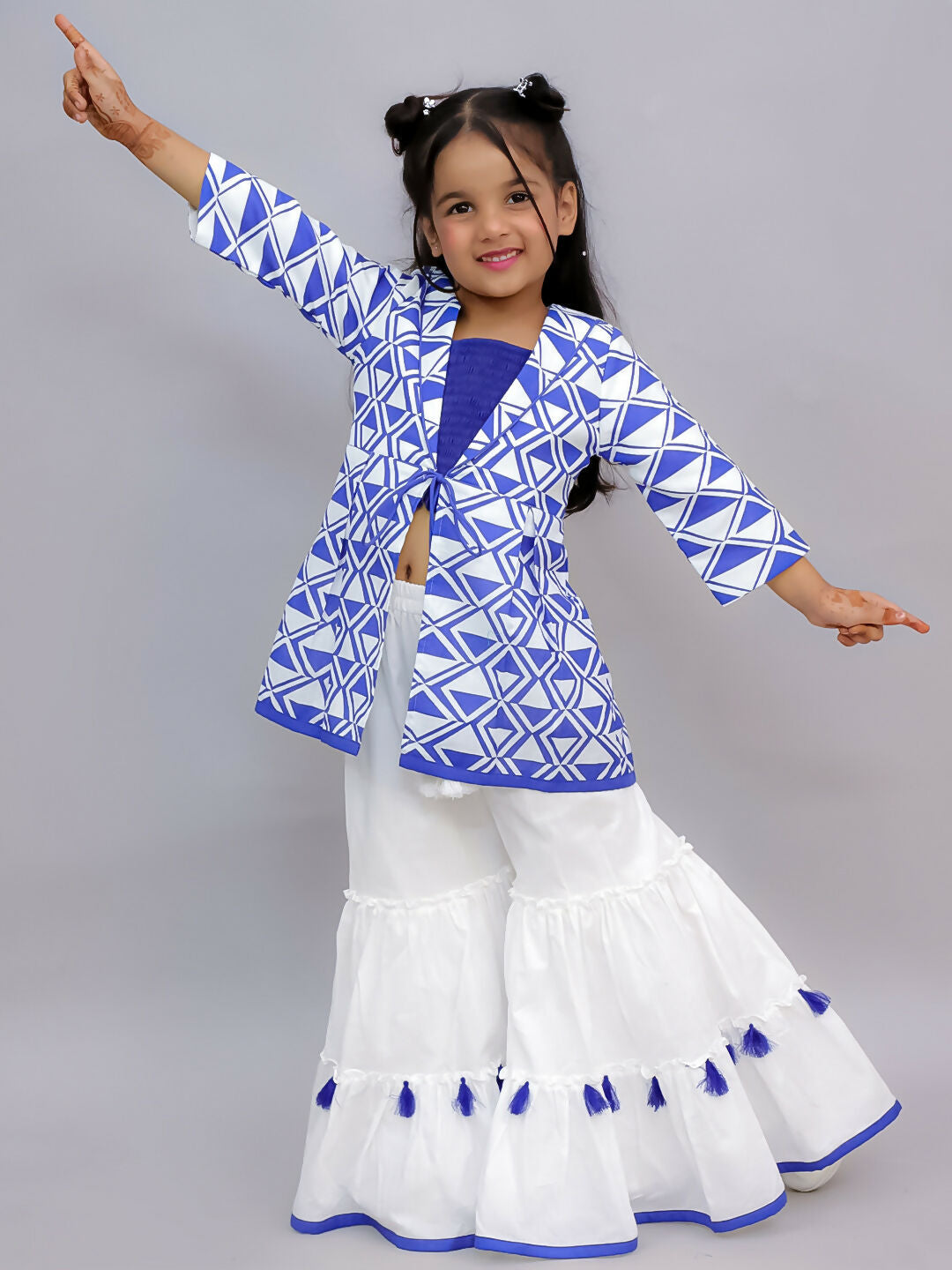 Lil Drama Shor-Gul Blue Kurta Sharara and Bustier Set For Girls | Swadesiicart