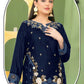 Anaita Navy Blue Velvet Suit with Embroidery Sequence Work