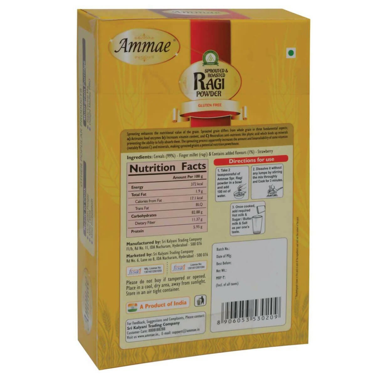Ammae Sprouted and Roasted Ragi Powder - Strawberry - Swadesiicart