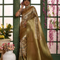Vishnu Weaves Women's Mahendi Banarasi Silk Zari Woven Patola Saree with Blouse - Swadesiicart