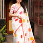 White Kota Silk Printed Saree with Unstitched Blouse - Hiral Fashion | Swadesiicart