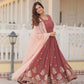 Jyoti Fashion Women's Brown Faux Georgette Sequins Thread Embroidery Anarkali Dress with Dupatta | Swadesiicart