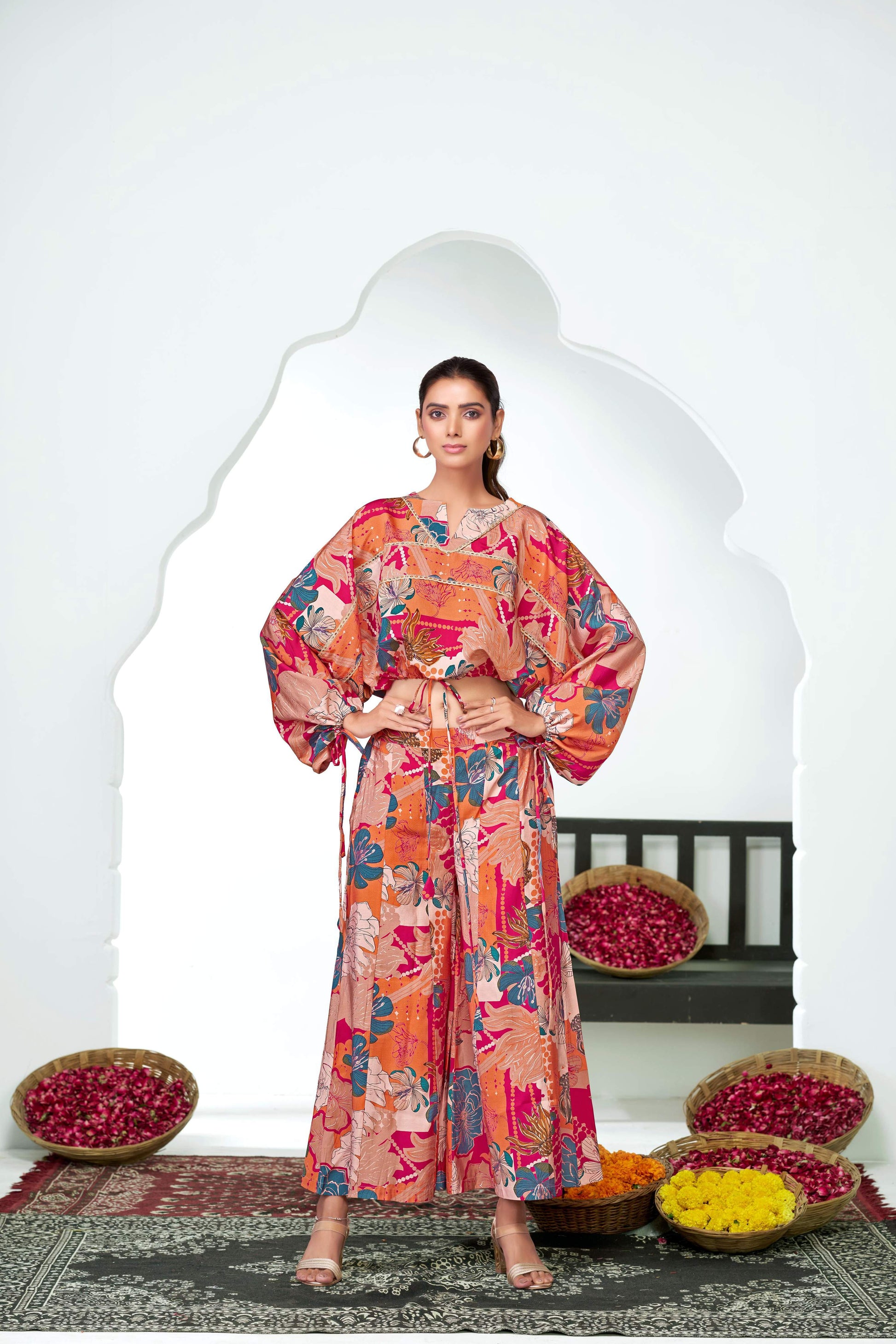BulBul Anushree Chanderi Pink Co-Ord Set - Swadesiicart