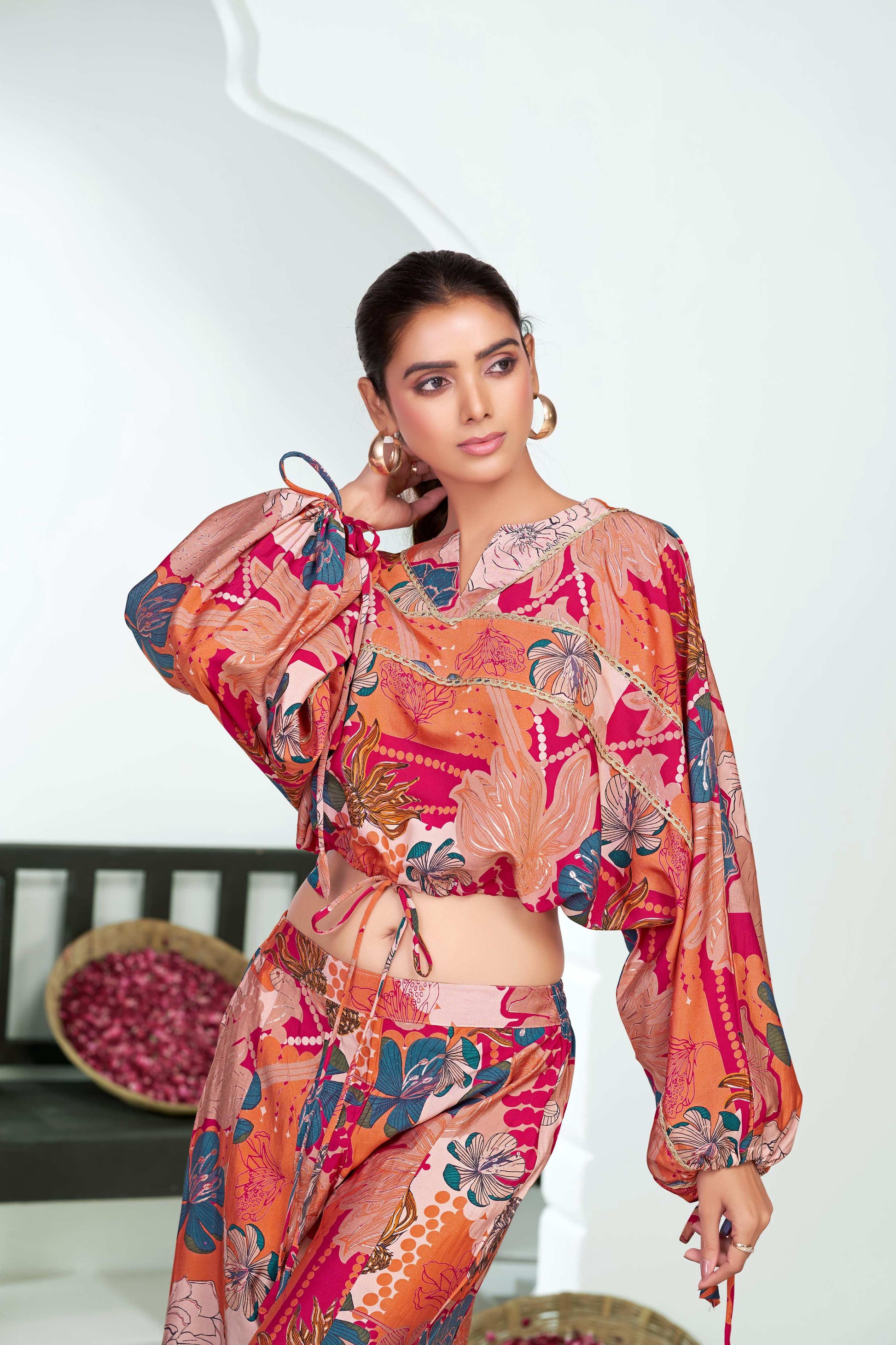 BulBul Anushree Chanderi Pink Co-Ord Set - Swadesiicart