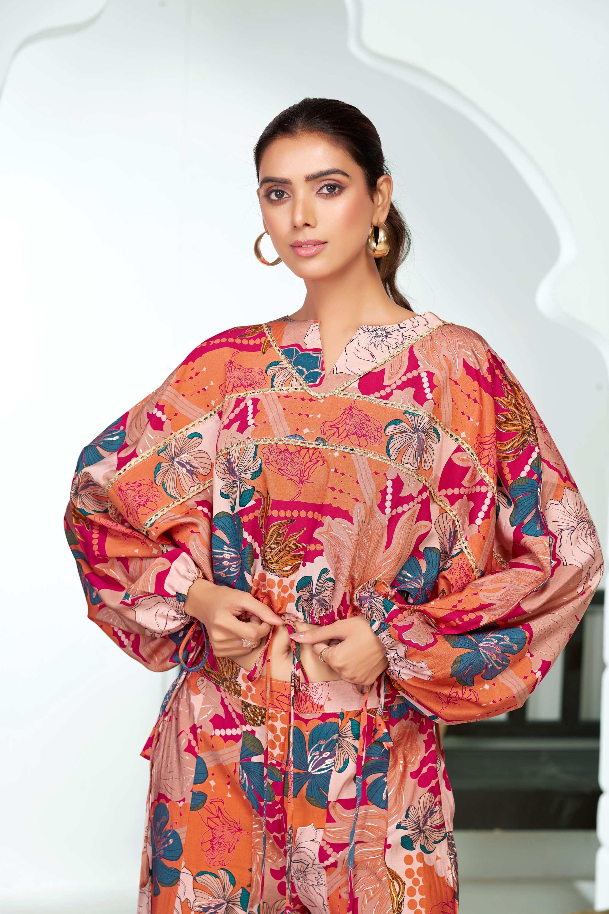 BulBul Anushree Chanderi Pink Co-Ord Set - Swadesiicart