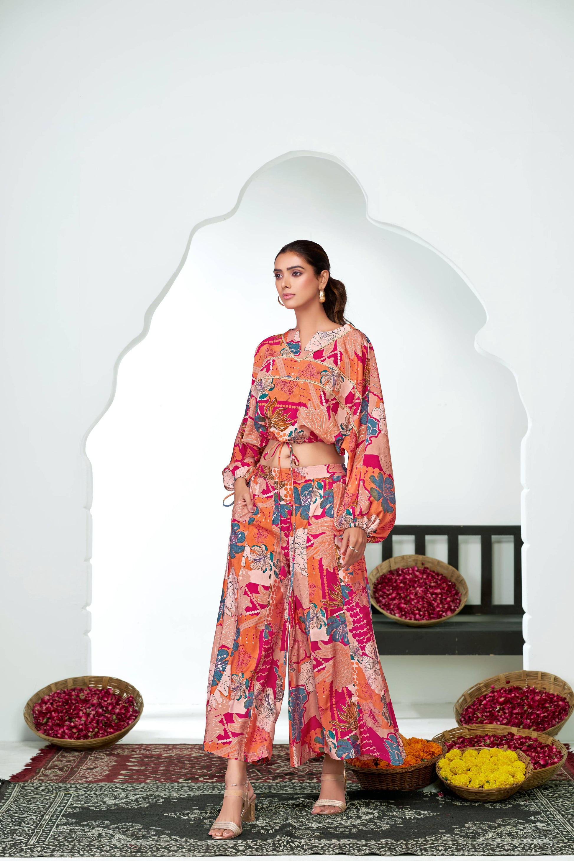 BulBul Anushree Chanderi Pink Co-Ord Set - Swadesiicart