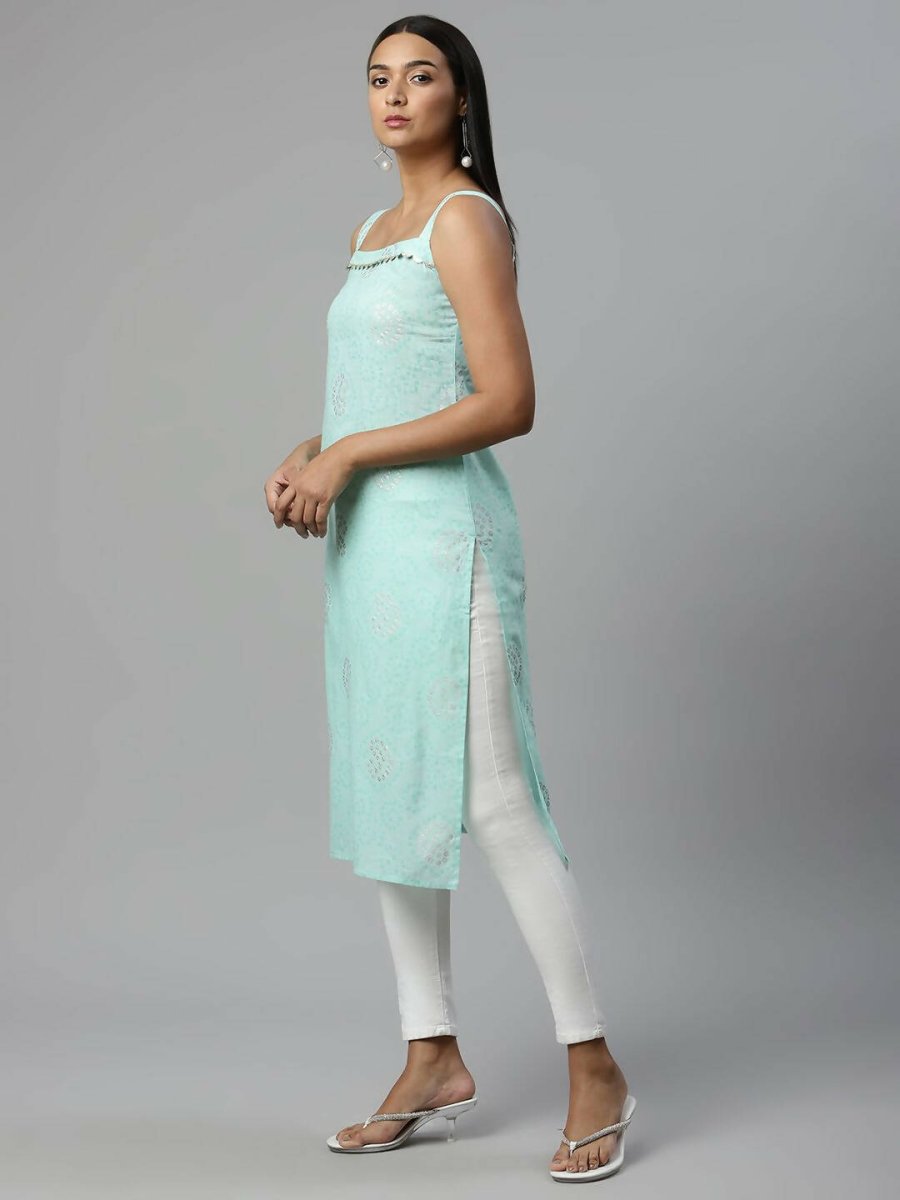 Ahalyaa Womens Summer Blue Color Pure Cotton Printed Kurtas | Swadesiicart