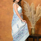 Very Much Indian Handblock Printed Cotton Saree With Natural Dyes - White | Swadesiicart