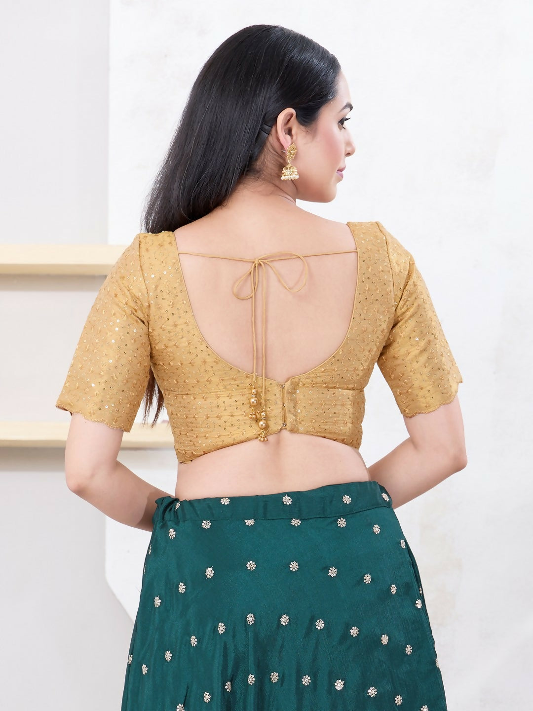 Joban Fashion Gold Tissue Elbow Sleeveless Back Open Blouse - Swadesiicart
