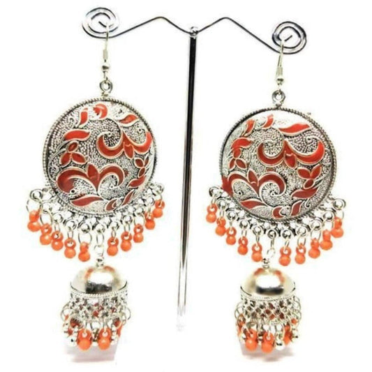 MS Fashion India Muskan Fancy Glass Pearl Orange Enamel Chandbali Jhumka Earrings | Swadesiicart