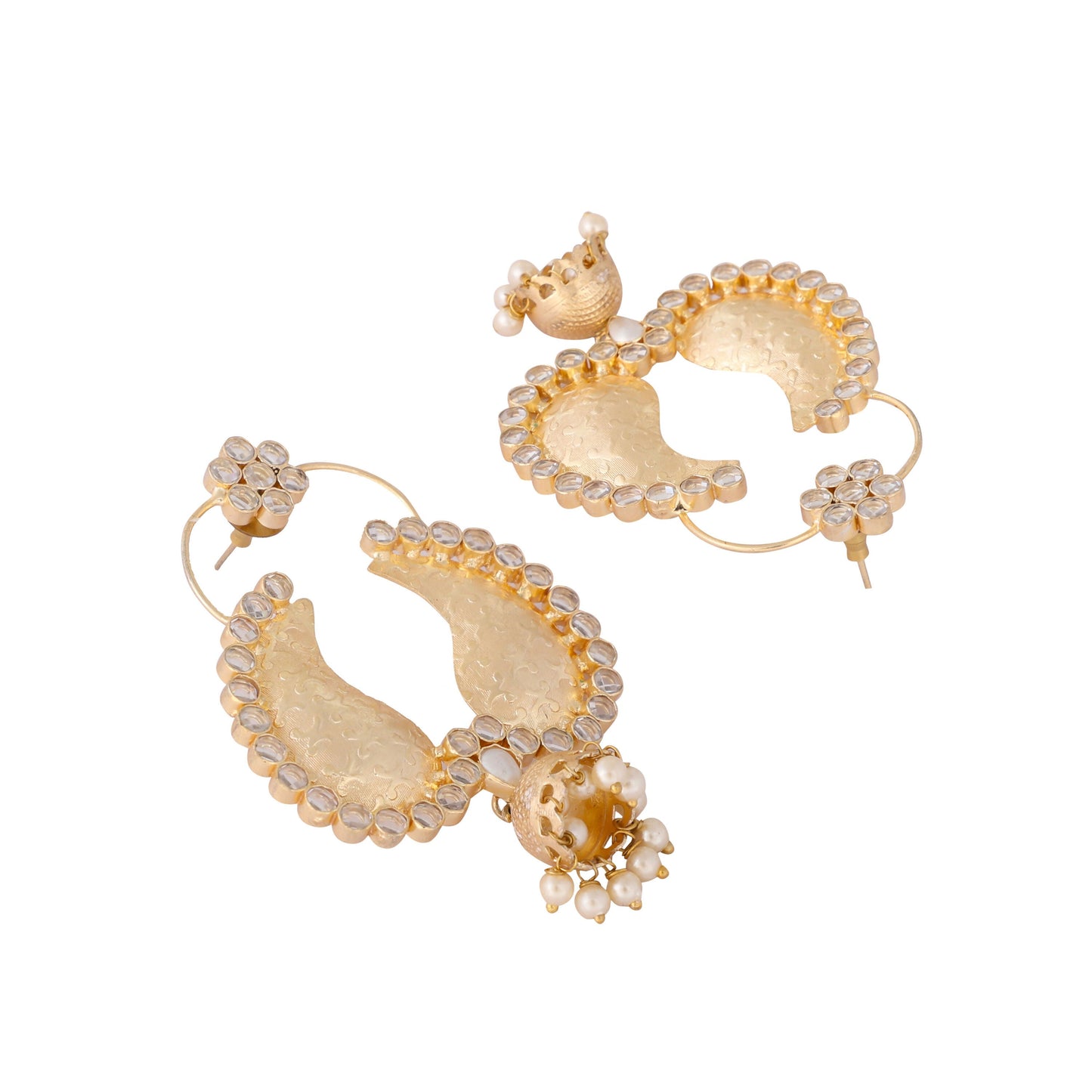 Nuyug 22K Gold Plated White Stone Studded Contemporary Mini Jhumki Dangler Earrings | Swadesiicart