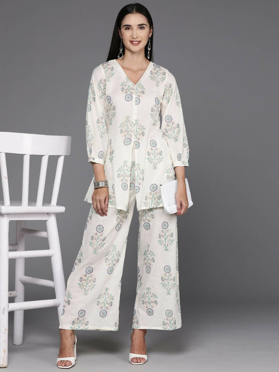 Ahalyaa Women's Traditional Wear Co-ods - Off White | Swadesiicart
