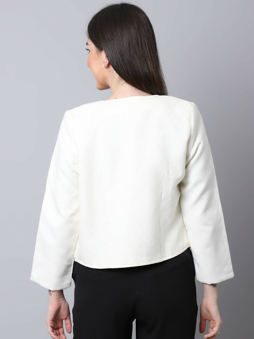 Even Apparels White 100% Viscose Open Front Statement Women's Jacket | Swadesiicart