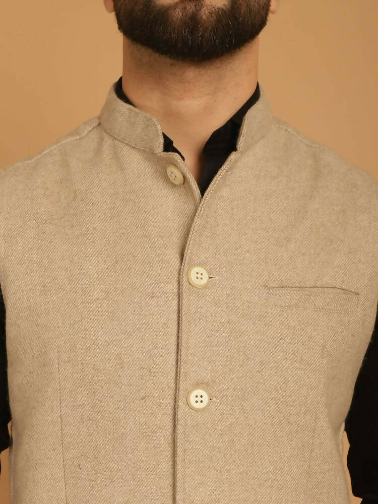 Even Apparels Pure Wool Nehru Jacket - Off White | Swadesiicart