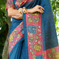 Vishnu Weaves Women's Blue Cotton Silk Woven Saree with Blouse - Swadesiicart