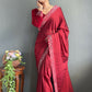 Vastranavya Red Rangoli Silk Real Mirror work with Swarovski work Ready to Wear Saree | Swadesiicart