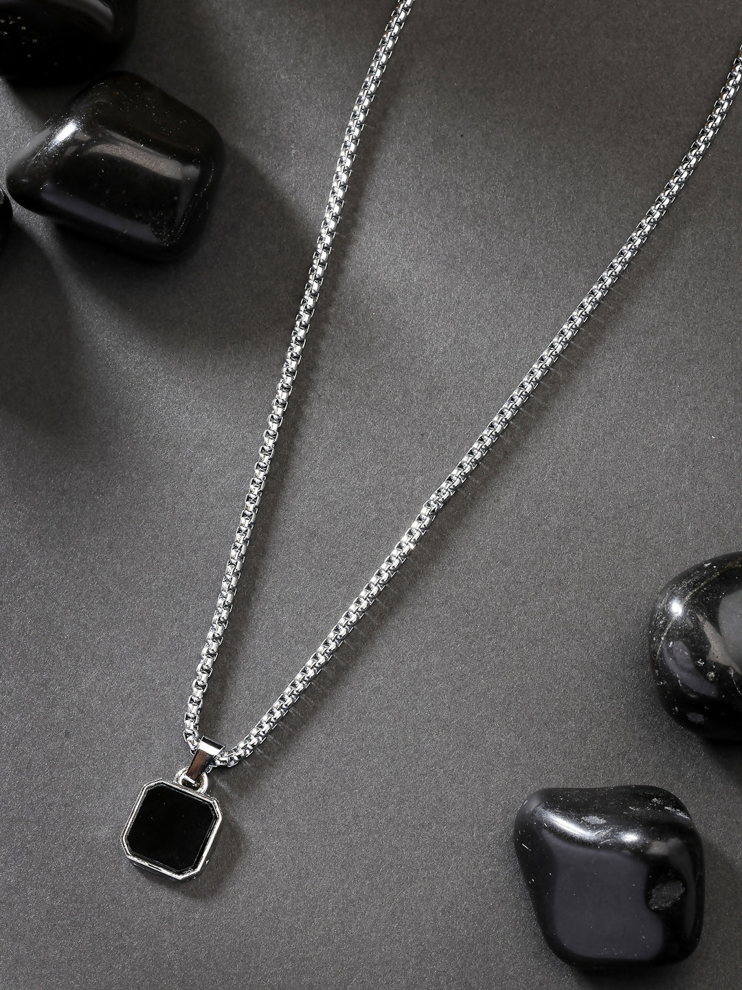 NVR Men's Silver-Plated Artificial Stone Stainless Steel Pendant with Chain - NR Retail-NVR