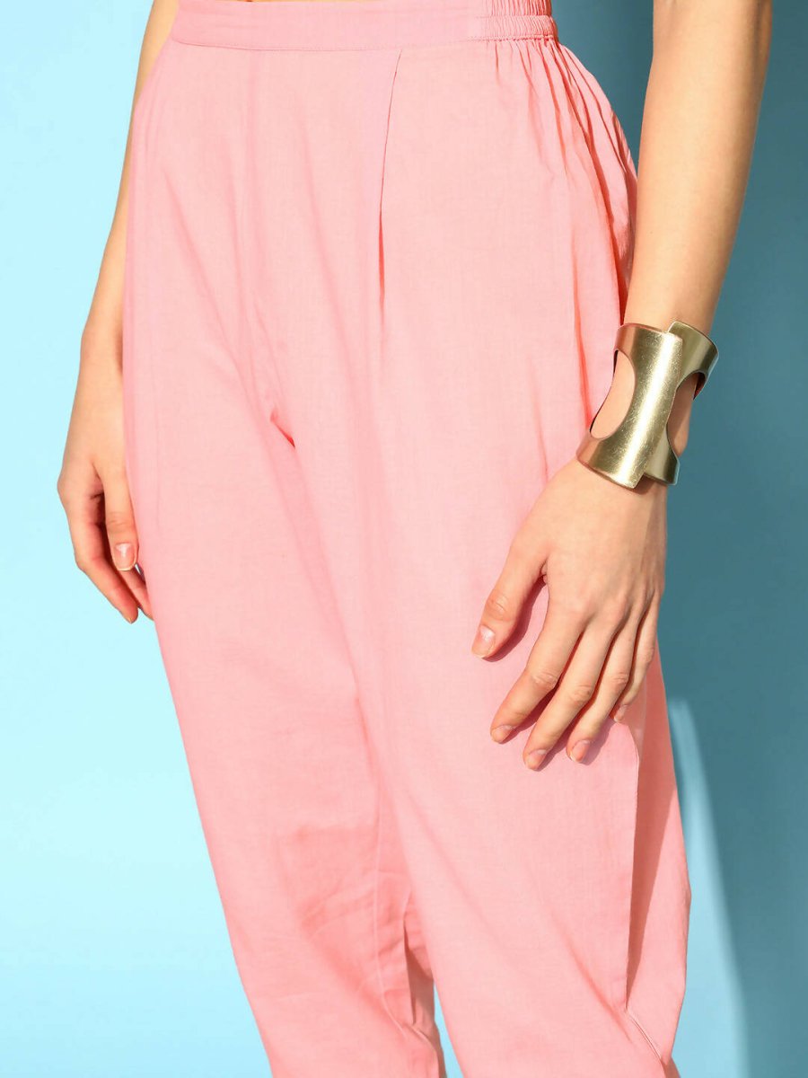 Ahalyaa Women Pink Colour Cotton Silver Foil Printed Kurta Pant Set | Swadesiicart