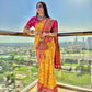 Vishnu Weaves Women's Yellow Patola Silk Meenakari Zari Woven Saree with Blouse - Swadesiicart