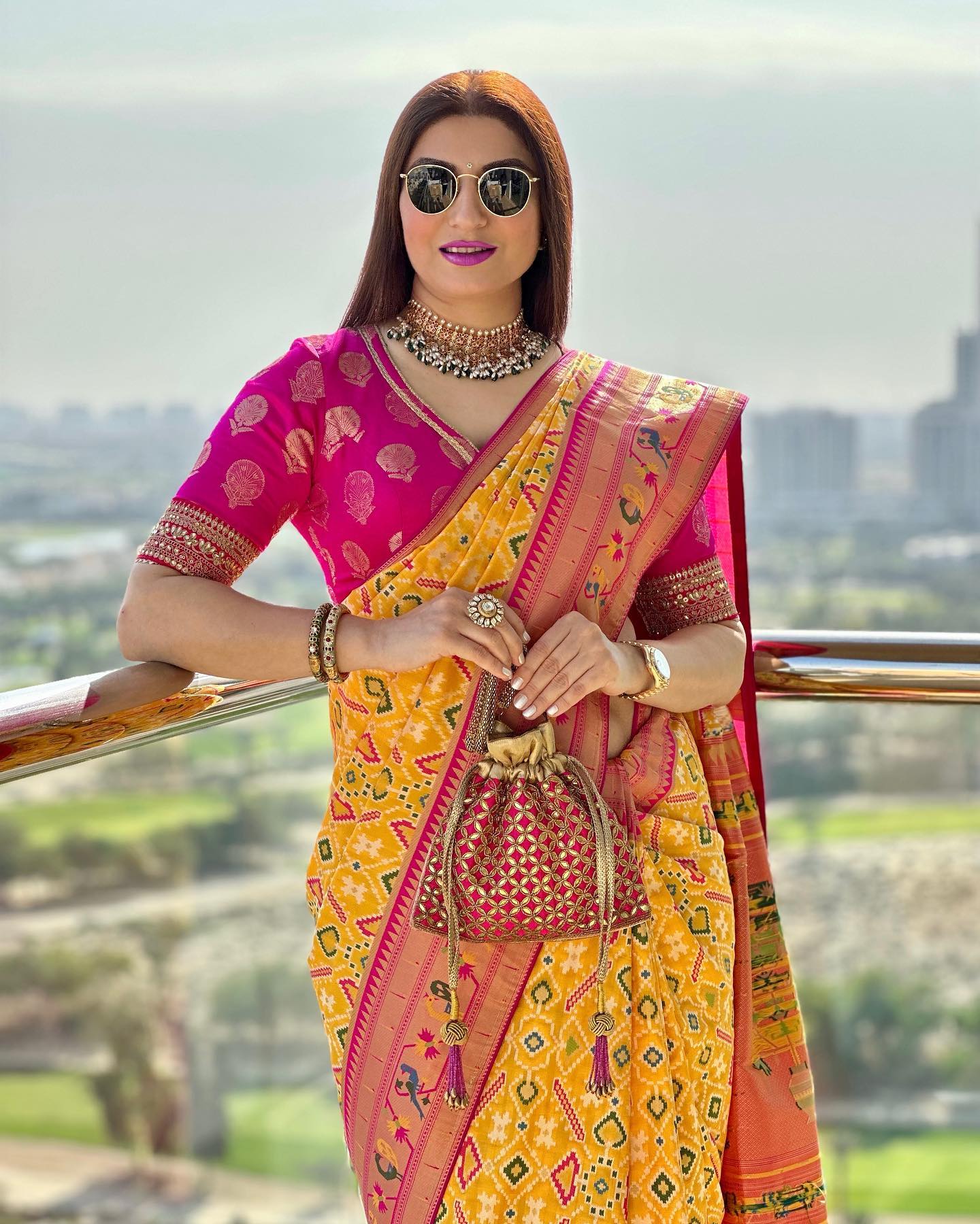 Vishnu Weaves Women's Yellow Patola Silk Meenakari Zari Woven Saree with Blouse - Swadesiicart
