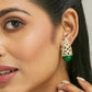 Nuyug 22K Gold-Plated Green Gemstone & Zircon Studded Contemporary Filigree Motif Studs | Swadesiicart