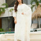 The52 White Women's Beautiful Rayon Slub Fabric Embroidered Work Straight Kurta, Pant and Dupatta Set - Swadesiicart