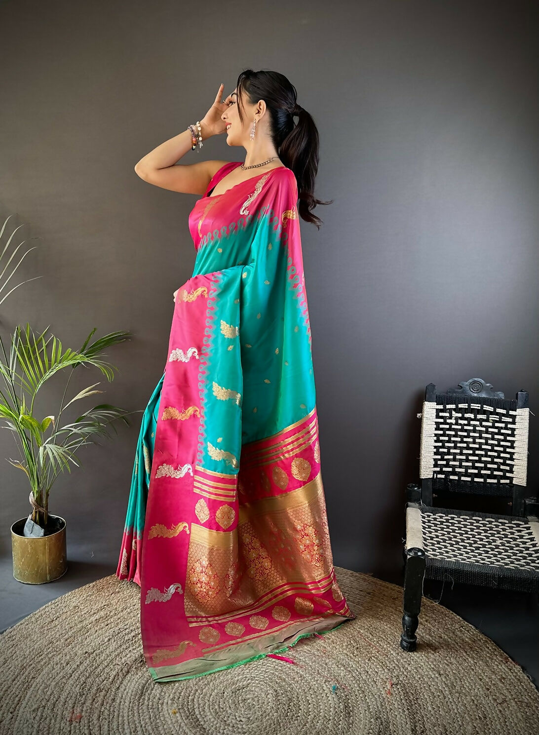 Joban Fashion Pink Peacock,Butti Banarasi Silk Sarees | Swadesiicart