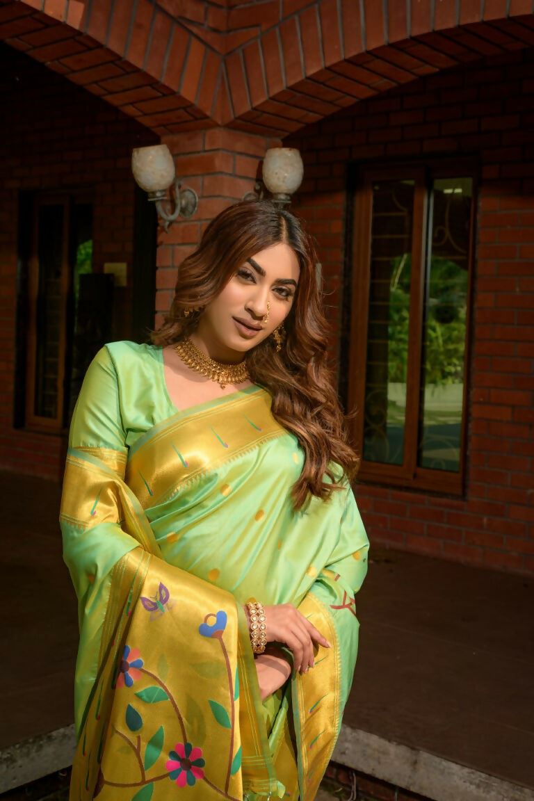 Jyoti Fashion Women's Sea Green Paithani Silk Zari Woven Saree with Blouse | Swadesiicart