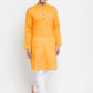 Even Apparels Men's Pure Cotton Kurta With Band Collar in Yellow Color | Swadesiicart
