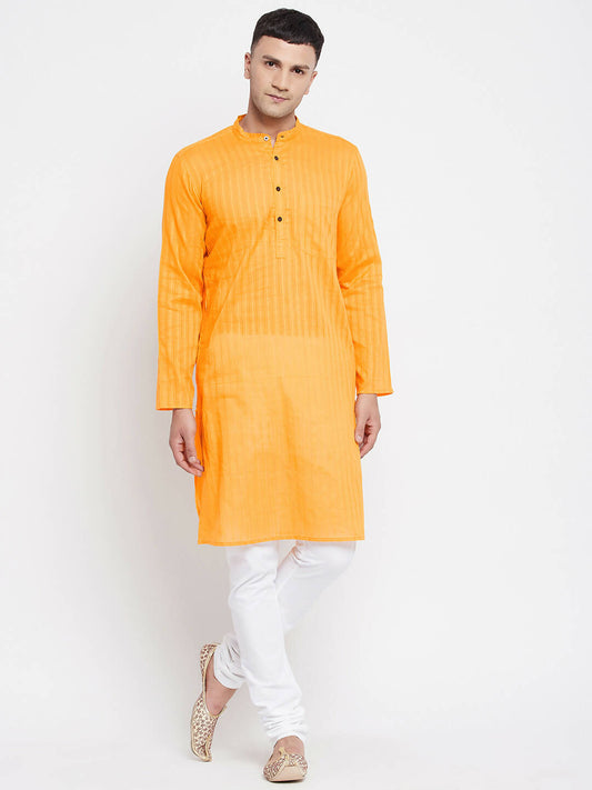 Even Apparels Men's Pure Cotton Kurta With Band Collar in Yellow Color | Swadesiicart