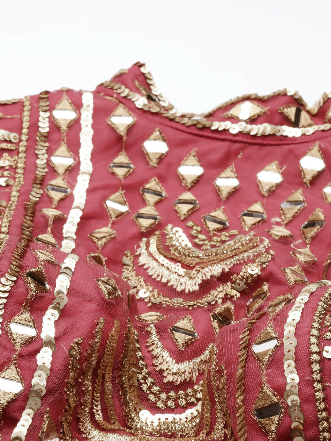 House of Panchhi Women Rosegold Net Embroidered Mirror Lehenga & Blouse with Dupatta | Swadesiicart