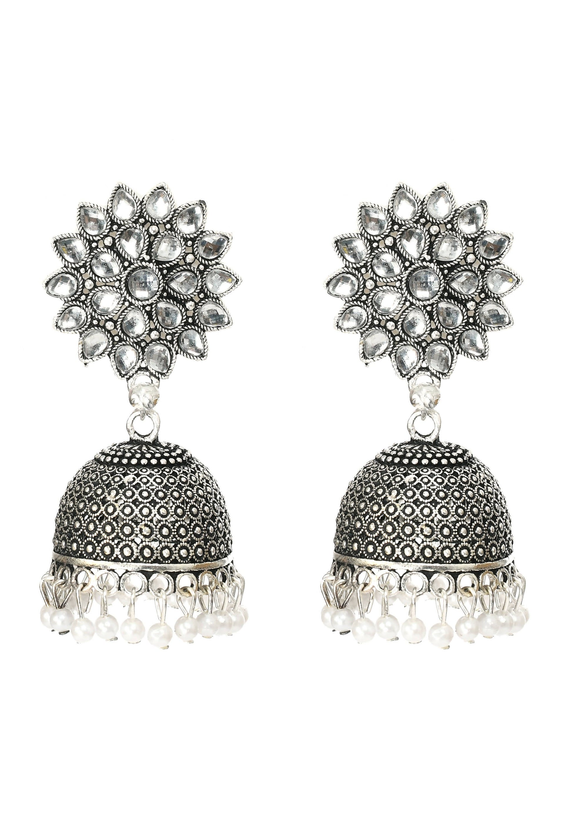 Mominos Fashion Joharkamal Kundan work Jhumka with White Beads - Mominos Fashion