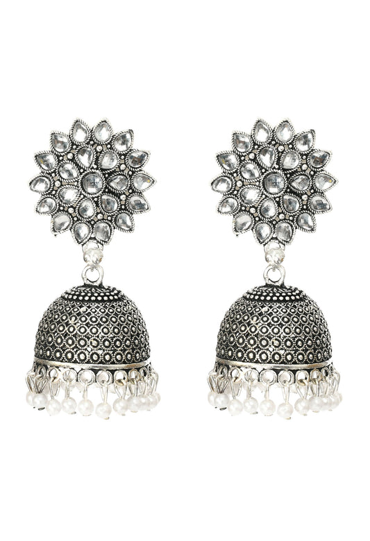 Mominos Fashion Joharkamal Kundan work Jhumka with White Beads - Mominos Fashion