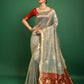 Vishnu Weaves Women's Chiku Tussar Silk Zari Woven Saree with Blouse - Swadesiicart