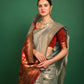 Vishnu Weaves Women's Chiku Tussar Silk Zari Woven Saree with Blouse - Swadesiicart