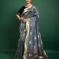 Vishnu Weaves Women's Grey Tussar Silk Zari Woven Saree with Blouse - Swadesiicart